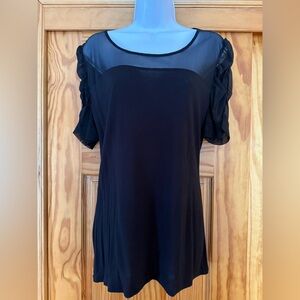 INC International Concepts Black Top with Sheer Sleeves
